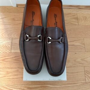 Santoni Dark Brown Leather Bit Loafers